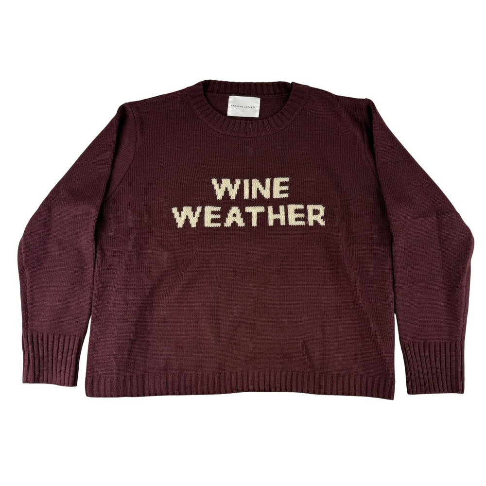 Panache Apparel Sweater Womens L Burgundy Wine Weather Graphic Knit Pullover